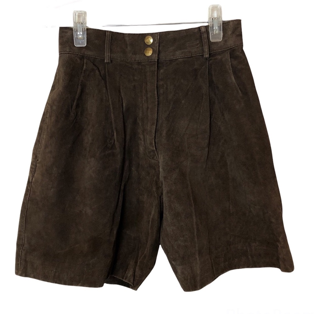 Vintage Savannah Pleated High Waist Brown Suede 100% Leather Shorts